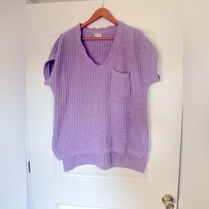 POL Purple Super Soft Oversized V-Neck Short Sleeve Sweater Tunic | Small